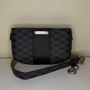 Michael Kors Black Silver Monogram Wallet Belt Bag Small